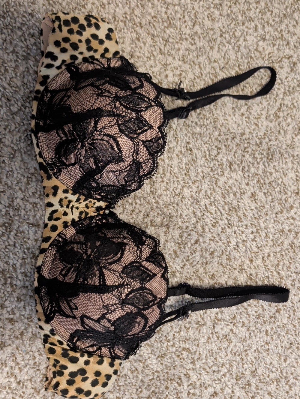 34A Leopard Black Lace Balconette Bra